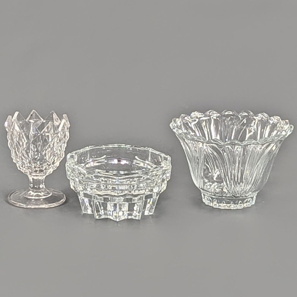 Indiana Glass and Assorted Clear Pressed Glass Candle Holder Set of 3